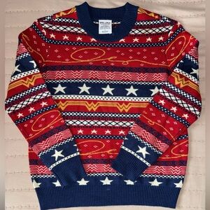 Box Lunch Wonder Women Patterned Red and Navy Sweater